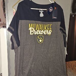 Fanatics Milwaukee Brewers Navy and Gray Jersey 4x Womens Tee